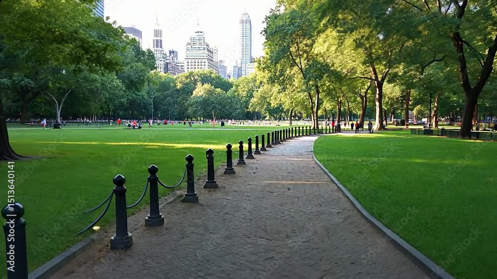City park path and green grass