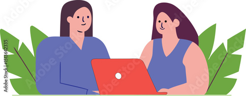 Two Individuals Collaborating and Working on a Laptop.