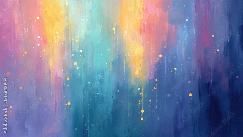 Fototapeta premium 雨に濡れた街の灯りを描いた抽象画 パステルカラーの幻想的な夜景風イラスト_3