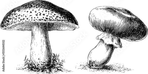 Engraved vintage illustration set of mushrooms for botanical design or nature education