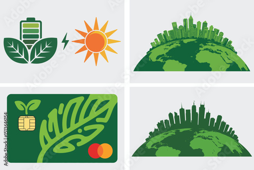 Green eco nature icon set with leaf, flower, tree, and plant symbols for environment and ecology design
