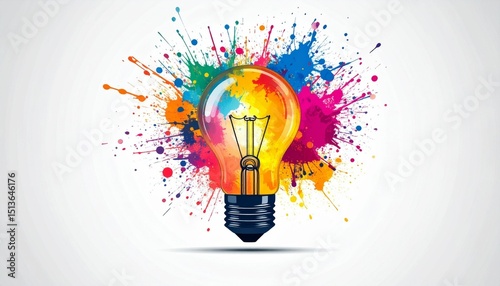 A light bulb with colorful splashes symbolizes innovation and creativity, highlighting the importance of out-of-the-box thinking and new ideas.