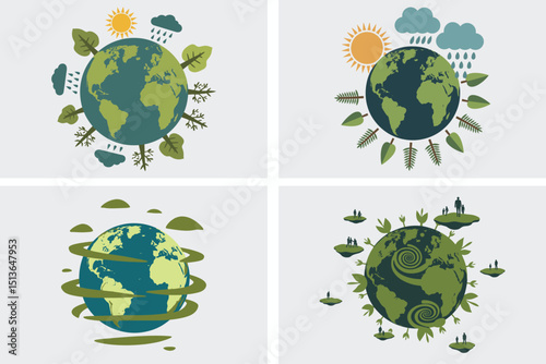 Green planet Earth vector illustration, a global eco symbol with leaf design