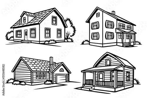 Hand drawn vector doodles of residential property eps