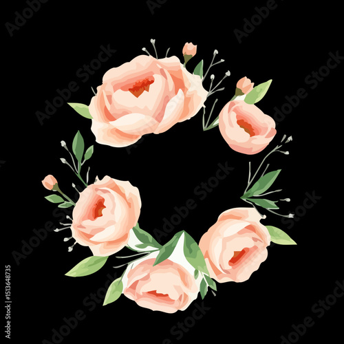 Floral Ring: A beautifully illustrated floral ring, perfect for adding a touch of elegance to any design. Featuring delicate peonies and lush green leaves.