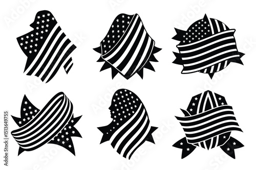 Set of patriotic stars and stripe design silhouette vector illustration on white background.