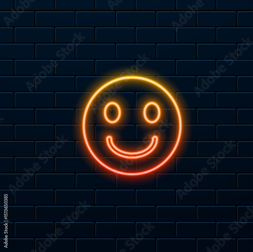 A sticker template with a smiley face emoji. neon style.