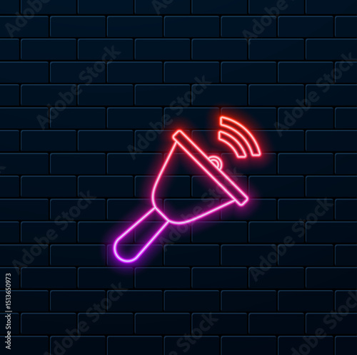 Bell notification sign icon.School hand bell icon. neon style.