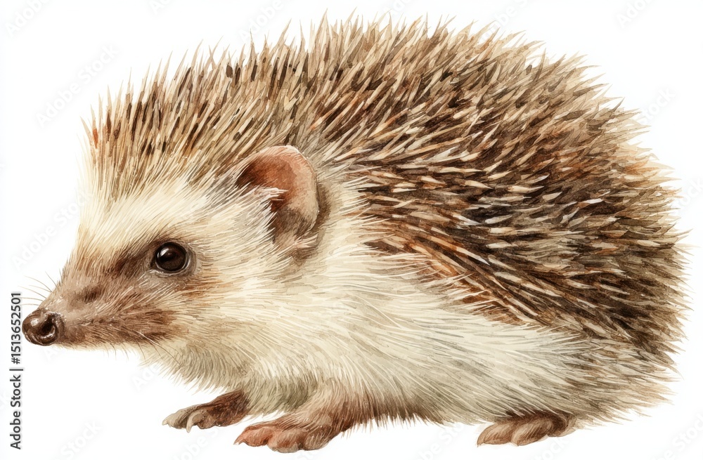Obraz premium Watercolor Painting of a Hedgehog on White, Symbolizing Wildlife Conservation and Environmental Awareness, Perfect for Children's Books and Educational Materials : Generative AI