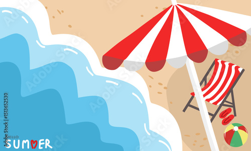 Beach scene with umbrella and chair