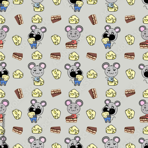 Cute mouse characters with desserts, seamless pattern