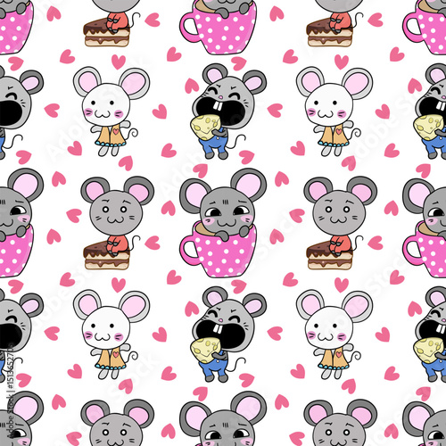 Cute cartoon animals with sweets, white isolate background