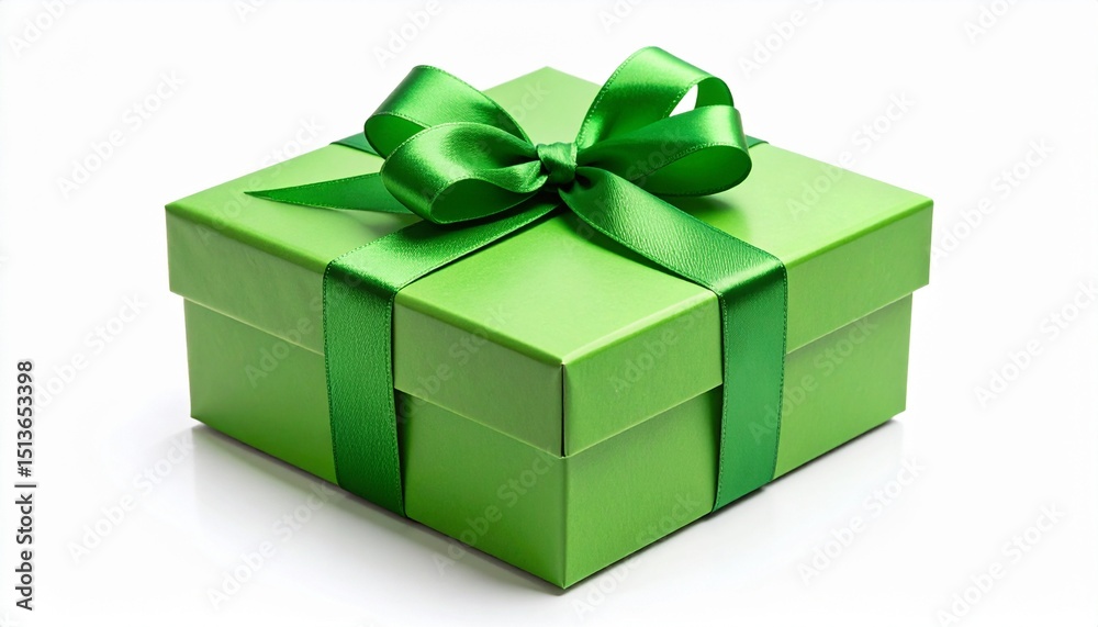 Obraz premium Elegant green gift box with green ribbon isolated on white
