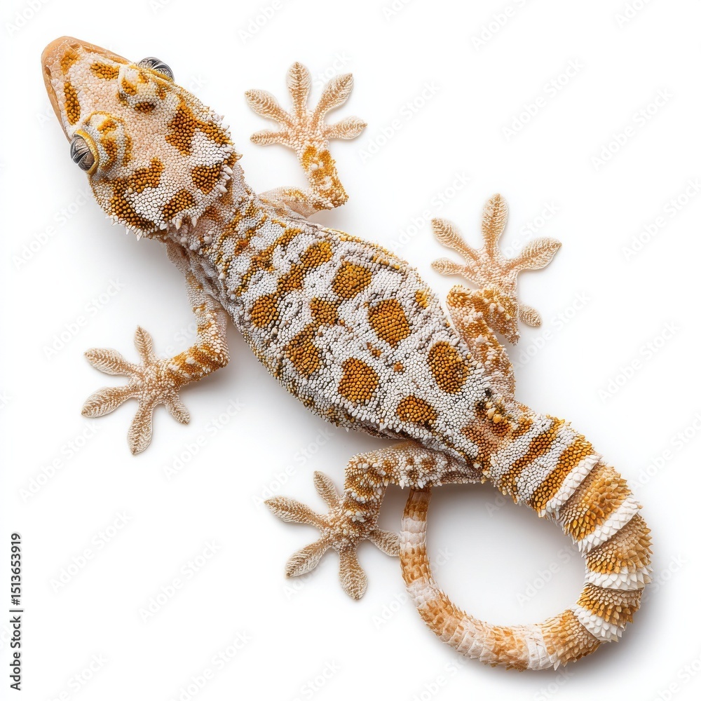 Naklejka premium Tokay Gecko With Orange Spots on White Background, Illustrating Wildlife Conservation and Exotic Pet Ownership : Generative AI