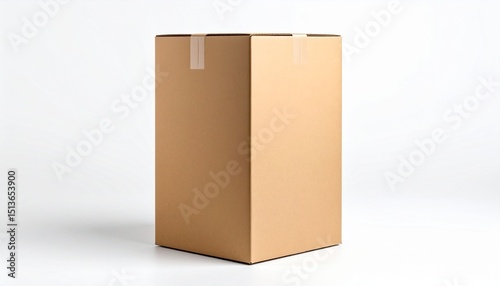 Blank brown tall cardboard box isolated on white background