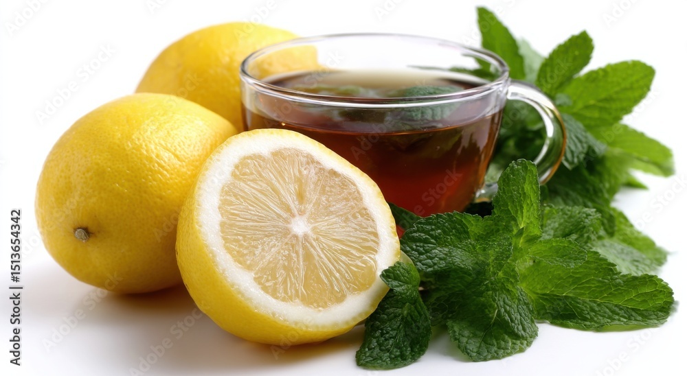Refreshing Lemon and Mint Tea in Glass Cup, Representing Wellness and Healthy Lifestyle Choices for Nutrition and Self-Care : Generative AI Refreshing Lemon and Mint Tea in Glass Cup, Representing Wellness and Healthy Lifestyle Choices for Nutrition and Self-Care : Generative AI