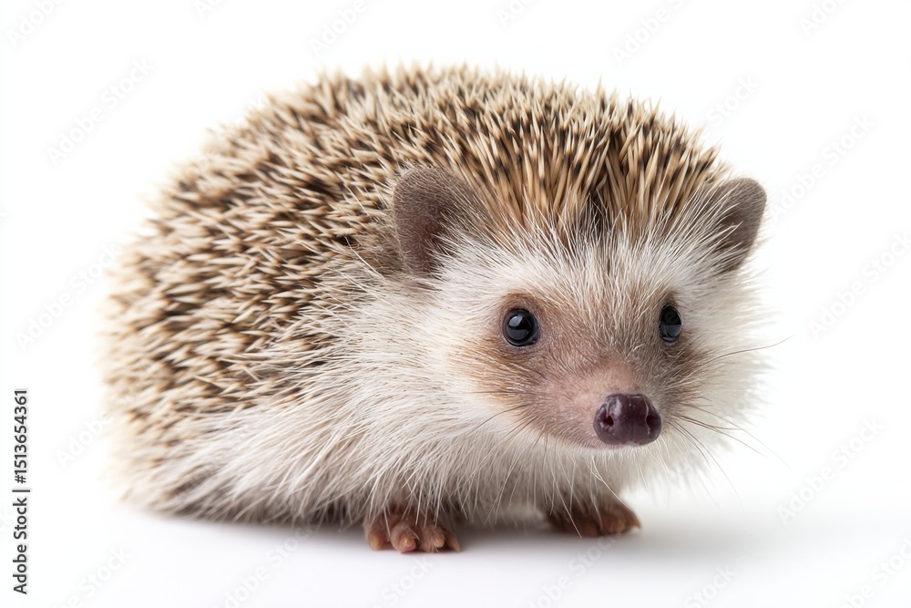 Fototapeta premium Adorable Hedgehog on White Background, Showcasing Pet Ownership and Animal Affection for Veterinary Marketing : Generative AI