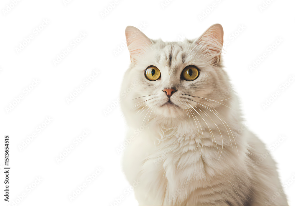 Obraz premium Portrait of a Longhaired White Cat Against a White Background isolated on transparent baackground