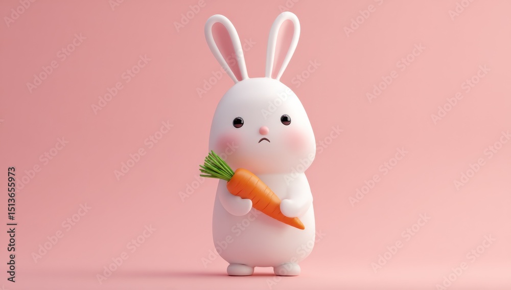 Obraz premium Cute Cartoon Rabbit Holding a Carrot on Pink Background, Symbolizing Healthy Eating and Easter Celebration : Generative AI