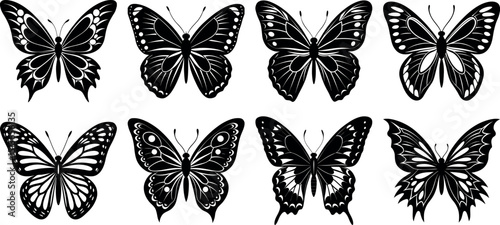 Butterfly Silhouette Bundle Black Vector Insect Clipart Shadow Style Logo T Shirt Sticker Cricut Design