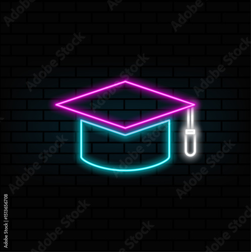 flat isolated vector of graduation cap icon. neon style.