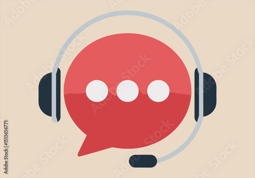 Vector illustration of red speech bubble with headset and microphone - speech bubble, headset, microphone, vector, chat, support, communication, customer service, icon, talk.