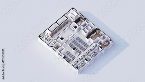 Interior design isometric plan of Commercial office space 3d rendering