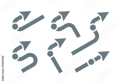 Turn arrow icon. Symbol of movement or path. Directional indicator. Movement in different directions. Designation of a destination or route on a map.