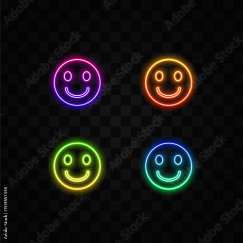 Illustration of smiling face emoji. neon style.