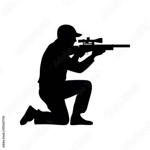 Kneeling Sniper Silhouette Vector - Military Marksman Graphic Art