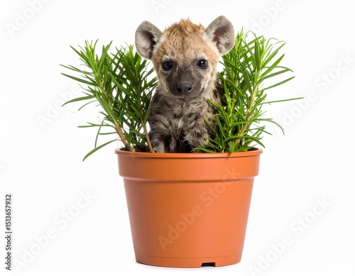 potted hyena isolated on white background 
