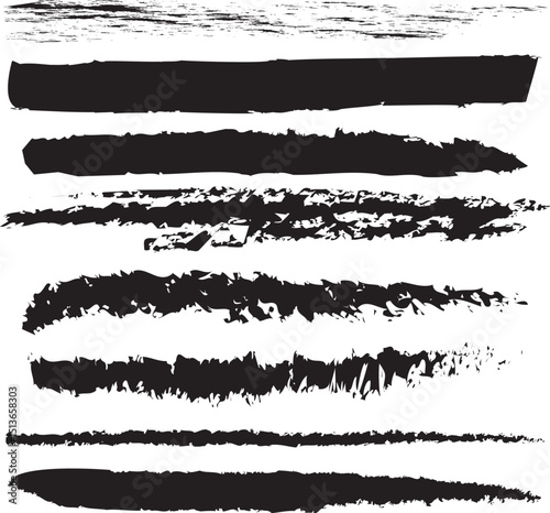 Collection of vector paint bold brush strokes, hand drawn thick grunge lines and rectangle shapes modern grunge
