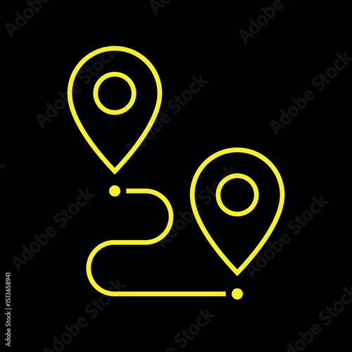 Route icon. A destination on a map. A symbol of distance, travel, or trip. A placemark, pointer, or marker on a geolocation map. A designation of an address or GPS location.