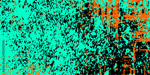 Abstract artistic composition featuring grungy textural elements with distinct color blocks and contrasting organic forms