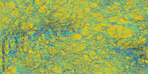 Abstract art with yellow and blue hues illustrating textural details of natural forms and organic patterns