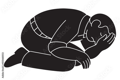 Silhouette of a man collapsed on his side, curled slightly in sorrow