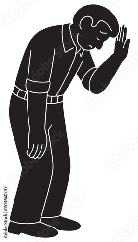 Silhouette of a man leaning his head against an invisible wall, one hand pressed against it, sad man silhouette