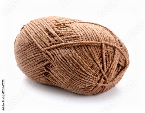 Soft brown woolen yarn isolated on white background  photo