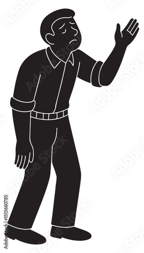 Silhouette of a man holding one hand toward the sky as if pleading, helpless man silhouette