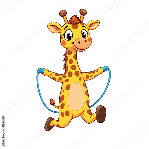 Jumping Giraffe Animal Cartoon Character for Children Illustration as Printable Sticker