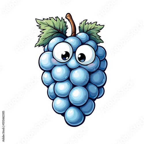 Cartoon Grapes Character Art Whimsical Food Design Vector for Stickers and Illustration