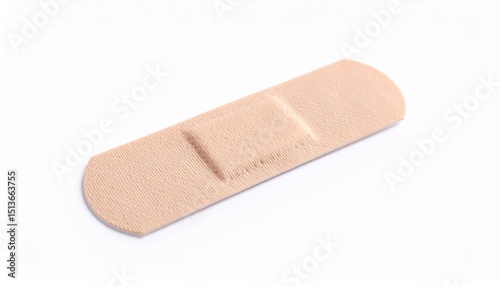 Single small beige adhesive bandage isolated on white background