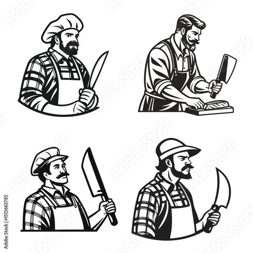 Bather man meat cutting mascot iconic logo vector design