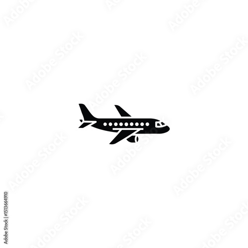 Black Airplane Silhouette Icon – Solid Passenger Jet Symbol for Travel, Airline, and Aviation Use
