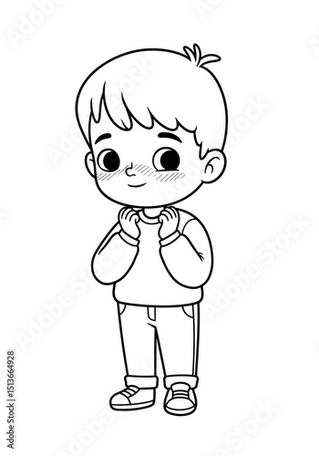 Shy boy with blushing cheeks – emotions coloring page for therapy