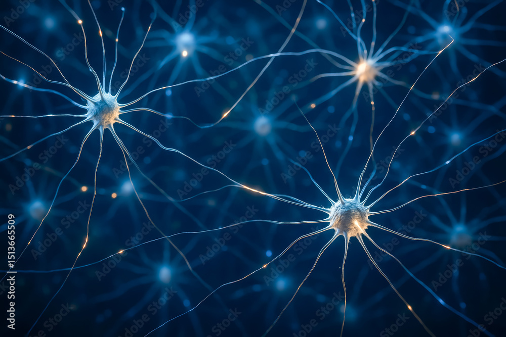 Obraz premium Close-up view of interconnected neurons on a blue background