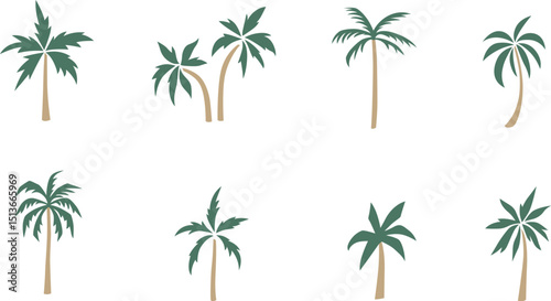 Palm Tree Icon Set in a Minimalist Tropical Style - A Collection of Simple Coconut and Island-Inspired Silhouettes