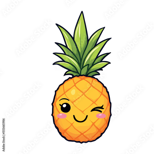 Cute Pineapple with a Winking Face Illustration Sticker for Every Surface