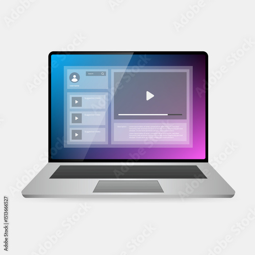 Video Player Interface on Laptop Screen Illustration