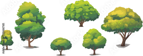 Set of Realistic Tree Illustrations for Nature, Landscaping, and Eco Projects – High-Quality Vector Graphics for Designers and Environmental Themes flat vector illustration